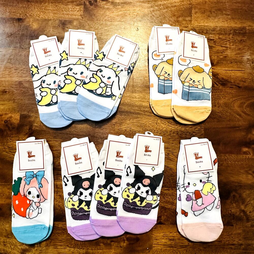 Hello Kitty Socks 10pk 36-41 Women's Adult 5-9 Cinnamoroll Kuromi Pompompurin